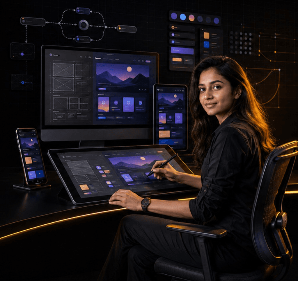 Designer reviewing UI screens for Expert Program in Web & UI / UX Design