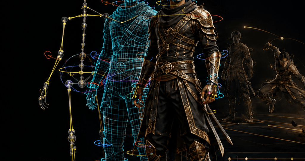 Character rigging wireframe for MPAV Rigging & Animation