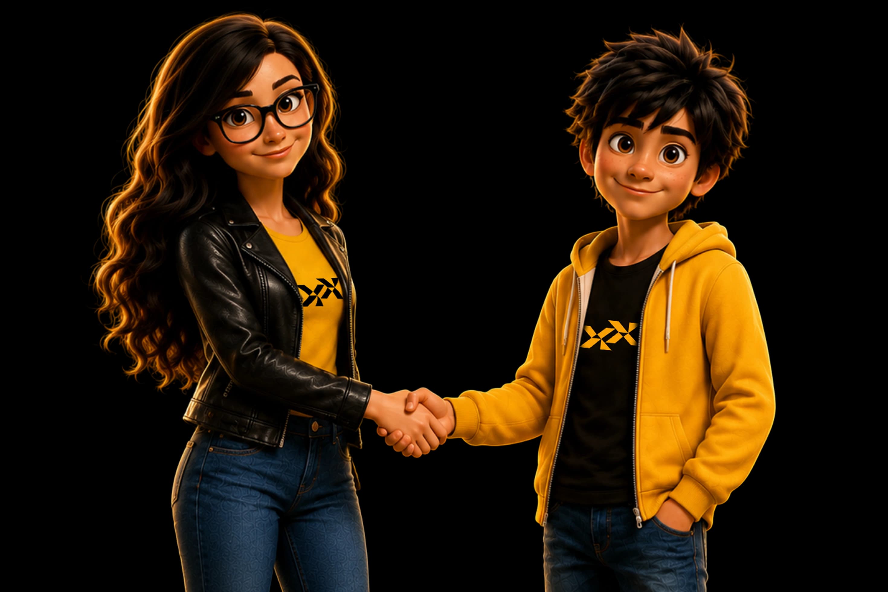 Frameboxx characters shaking hands in partnership