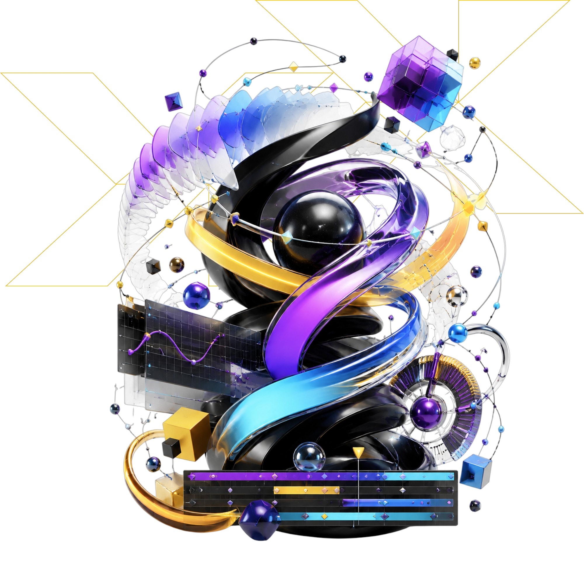Abstract 3D motion graphics composition for MPMG course overview